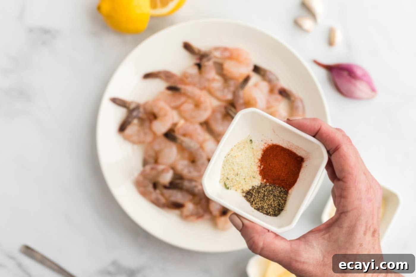 Shrimp Sauté 6 shrimp seasoning in a small bowl