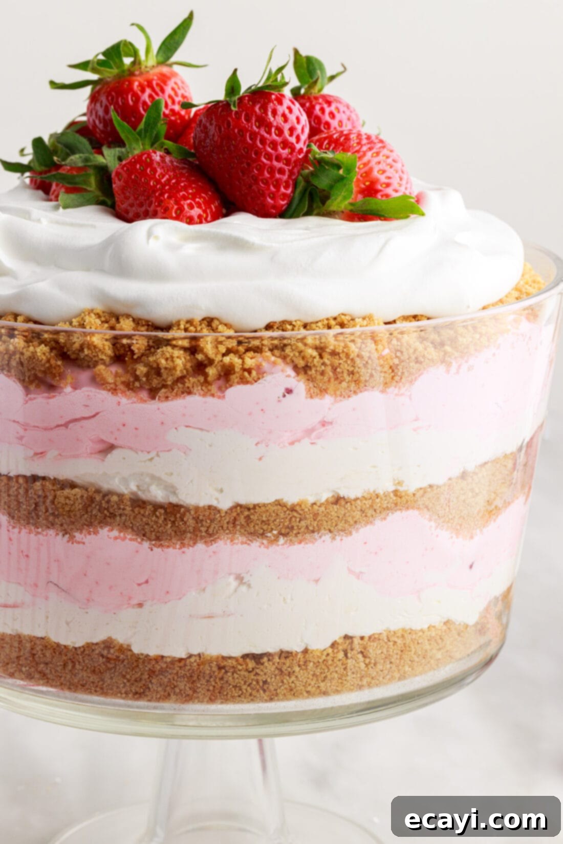 Strawberry Tiered Trifle 2 Strawberry Lasagna Trifle with fresh strawberries on top