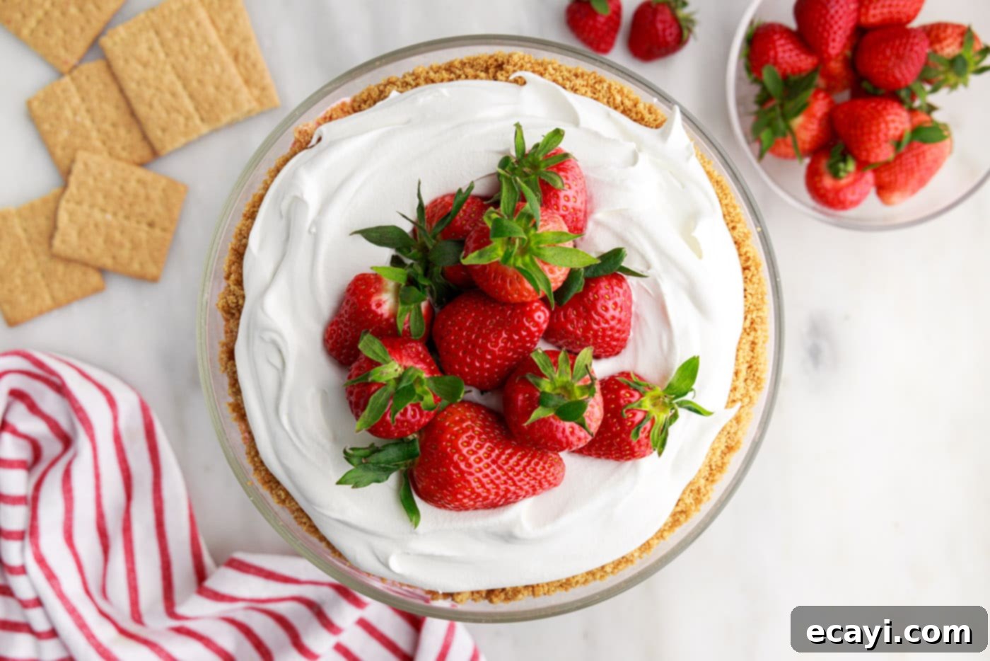 Strawberry Tiered Trifle 16 overhead shot of strawberry lasagna trifle