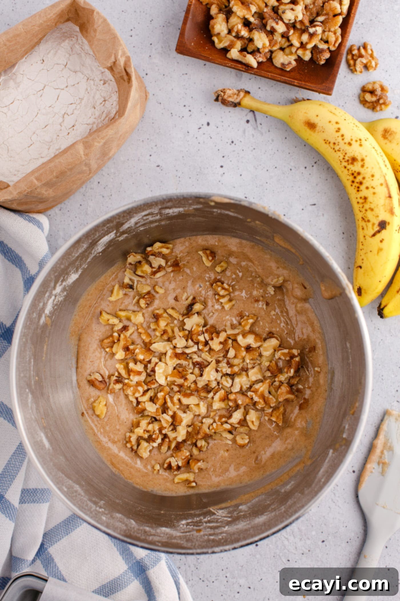 Homestyle Banana Nut Delight 9 walnuts in banana bread mixture