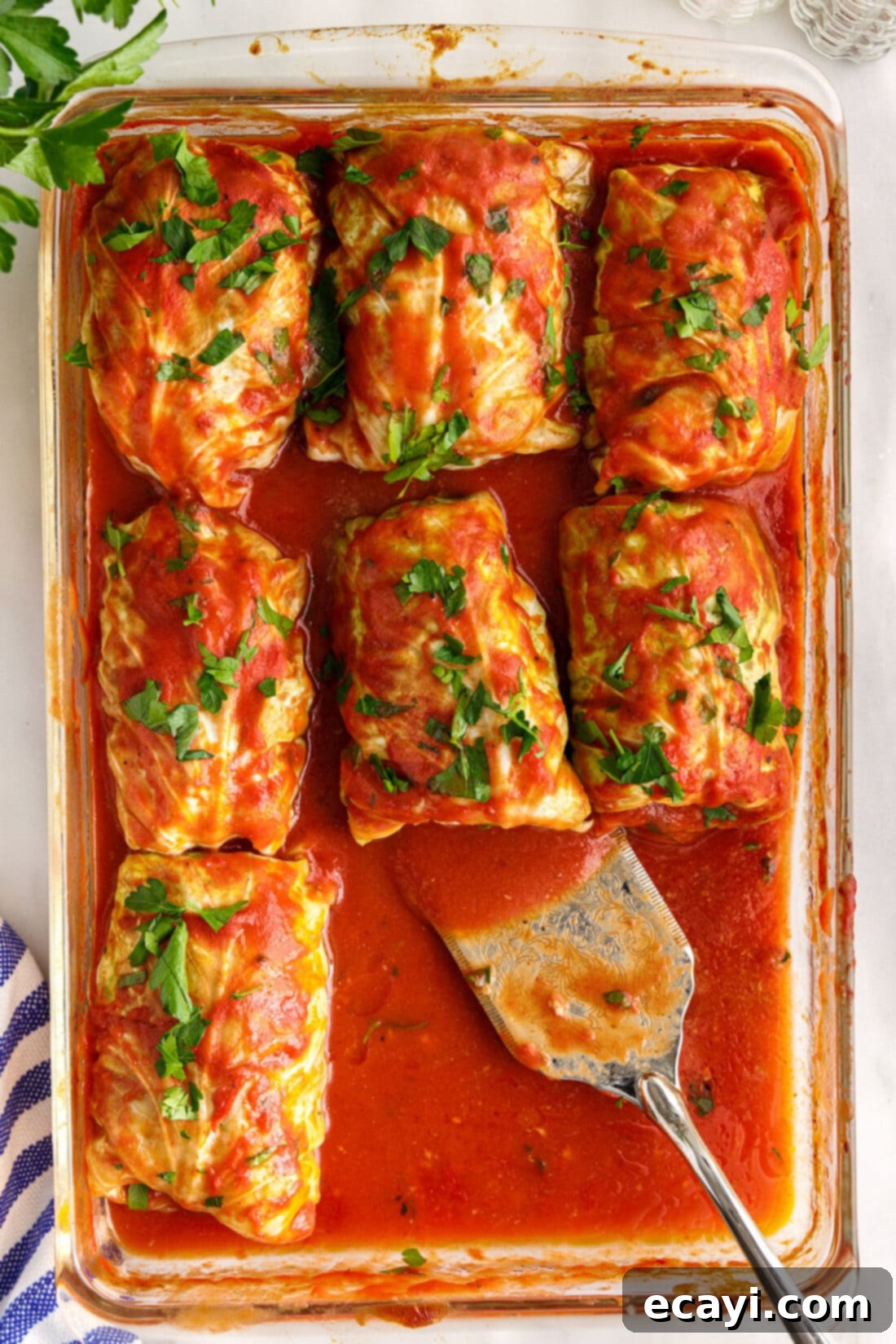 Stuffed Cabbage Delights 2 overhead photo of Cabbage Rolls and spatula