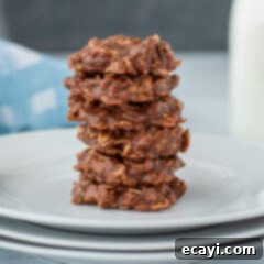 Quick Chocolate No-Bake Delights 13 Close-up of a plate of Chocolate No Bake Cookies, showcasing their chewy texture and rich color