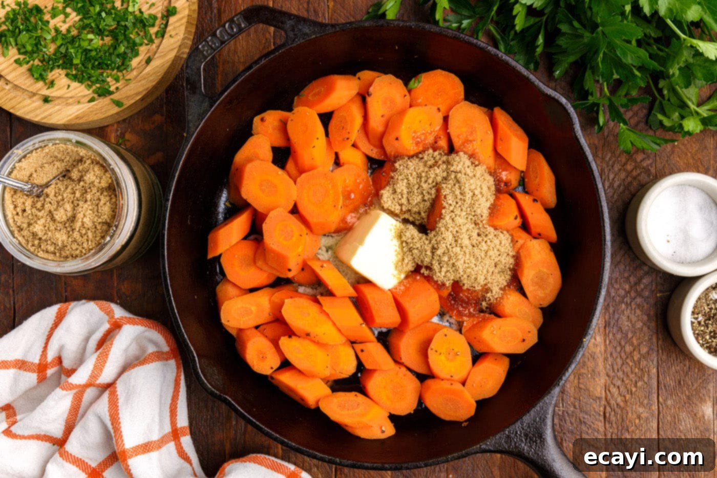Sweet Glistening Carrots 7 brown sugar and butter in a skillet with carrots