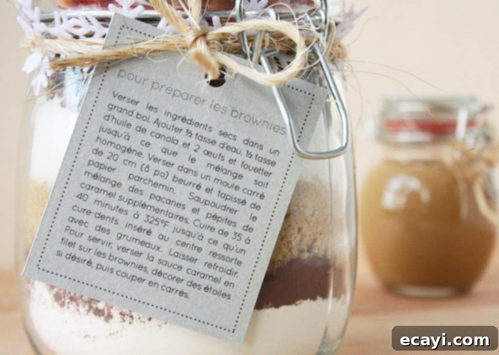 Gift Happiness With Homemade Brownie Jars 5 A beautifully packaged brownie in a jar, adorned with ribbon, showcasing its appeal as a charming DIY gift.