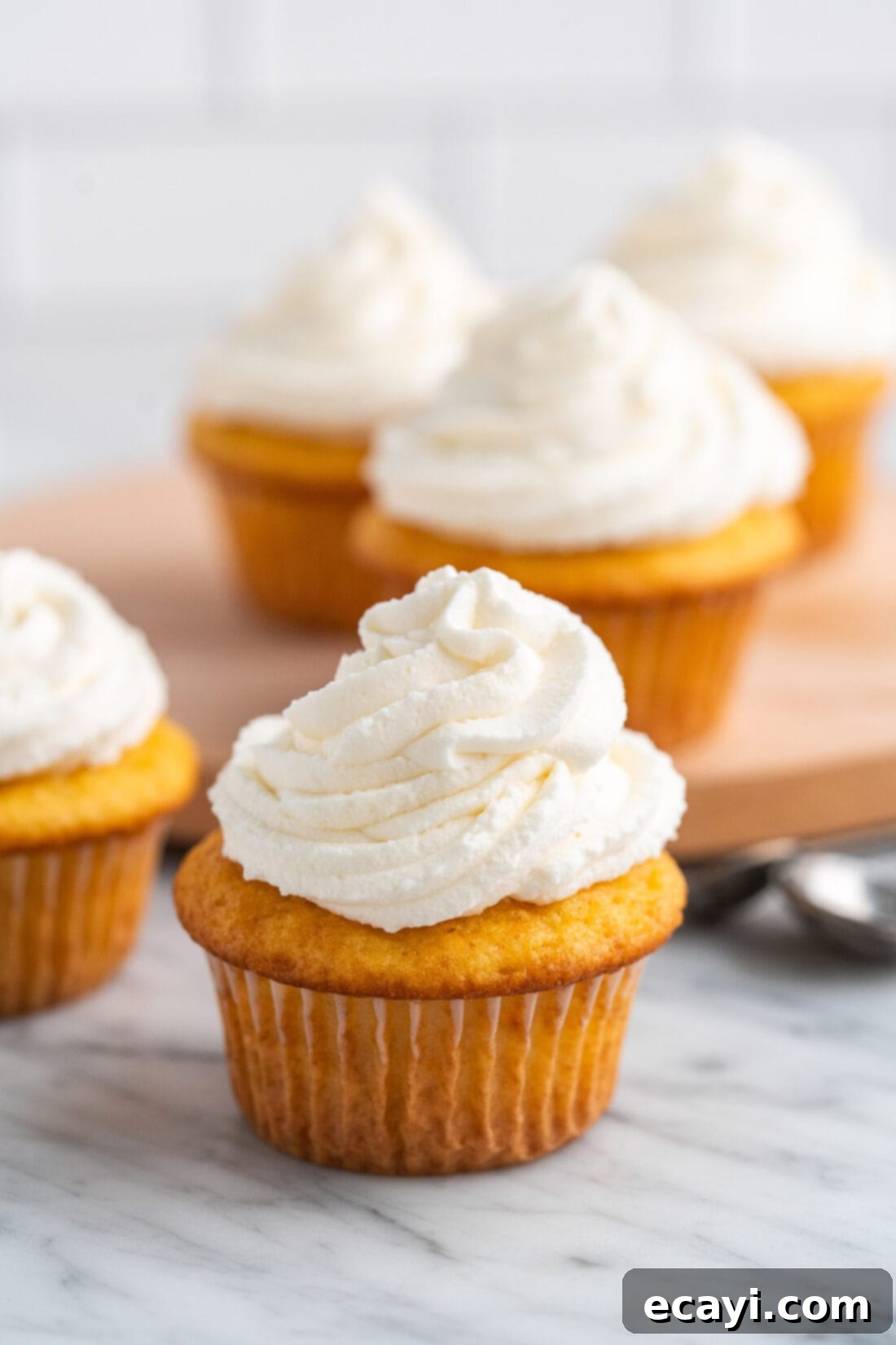 Steadfast Whipped Cream 11 Stabilized Whipped Cream on cupcakes