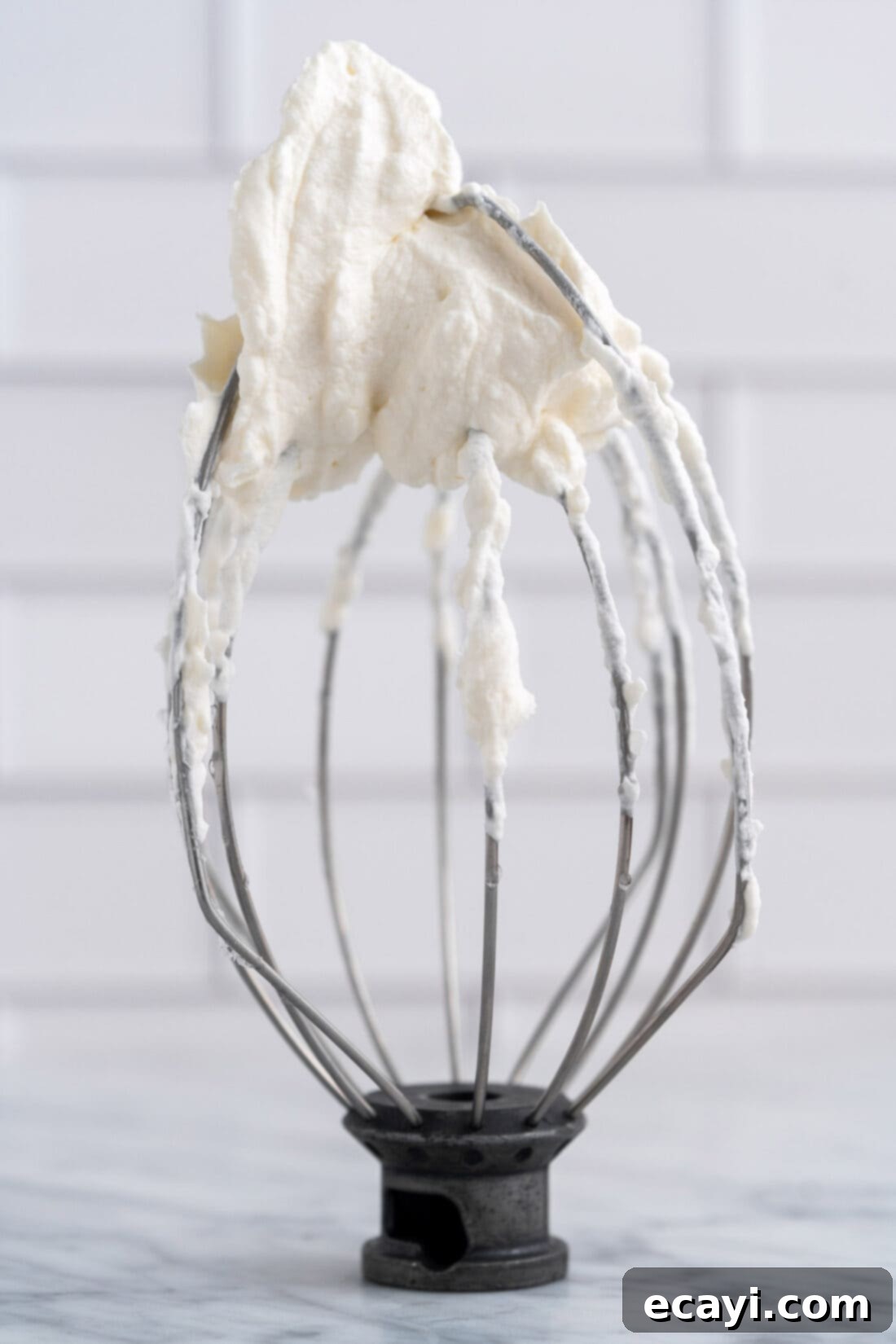 Steadfast Whipped Cream 3 Stabilized Whipped Cream on a whisk