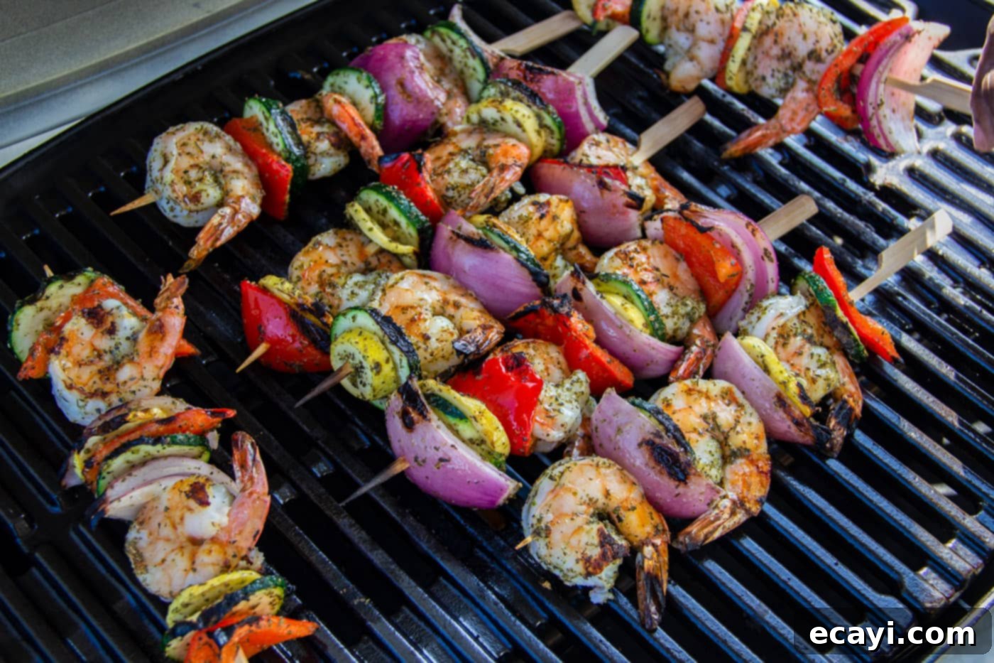 Garlic Herb Shrimp Skewers 11 cooked shrimp kabobs on the grill