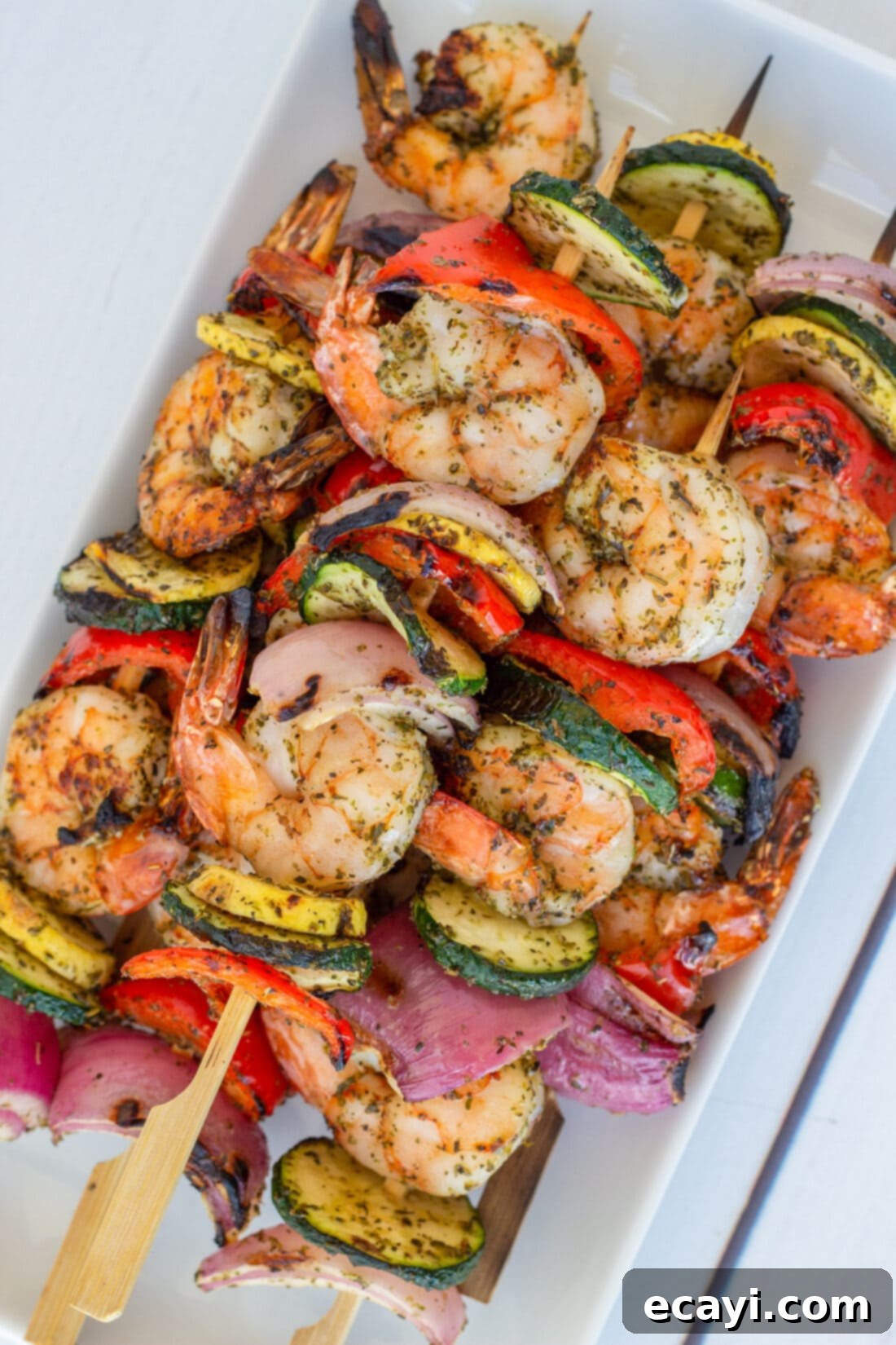 Garlic Herb Shrimp Skewers 3 platter of Shrimp Kabobs