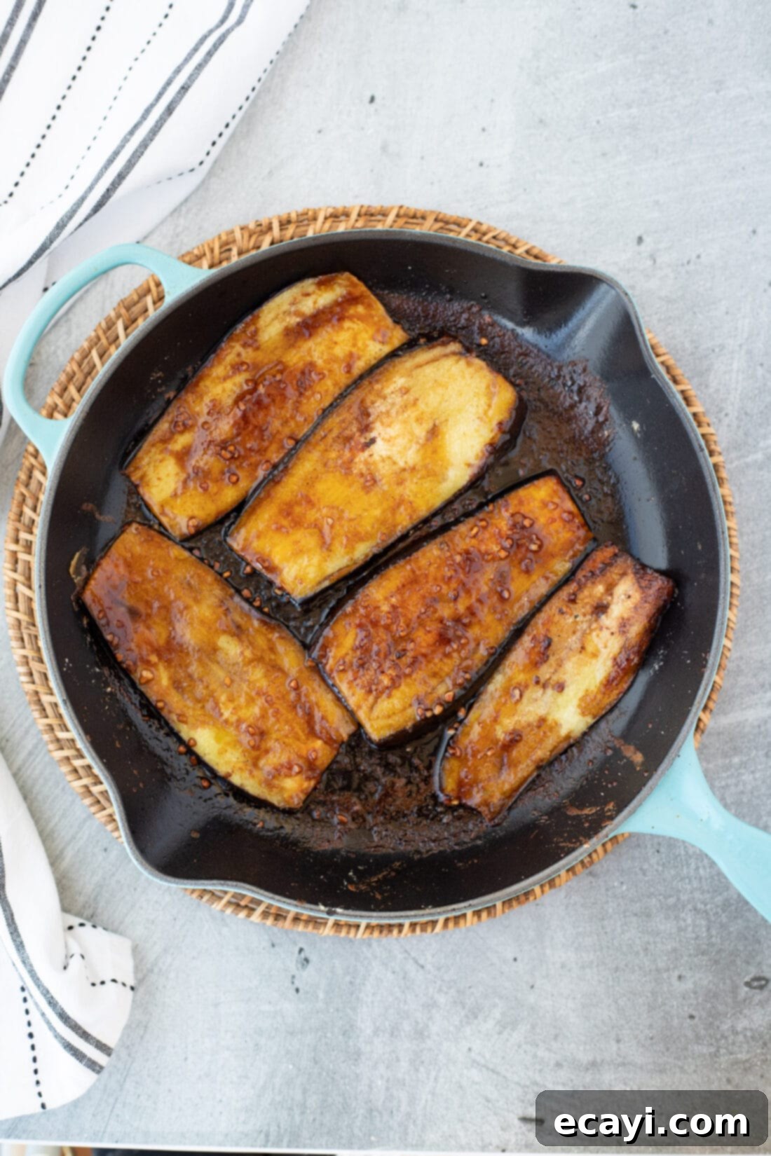 Sticky Soy Glazed Eggplant 3 Soy Glazed Eggplant in skillet