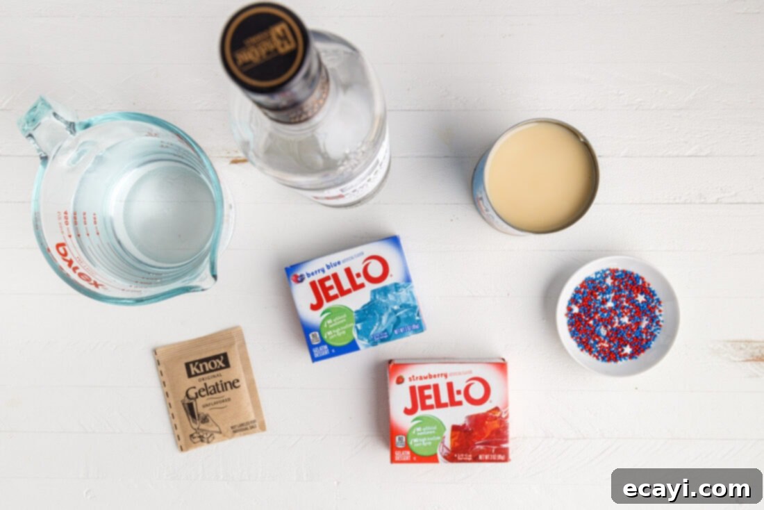 Star-Spangled Gelatin Shots 4 4th of July Jello Shots ingredients