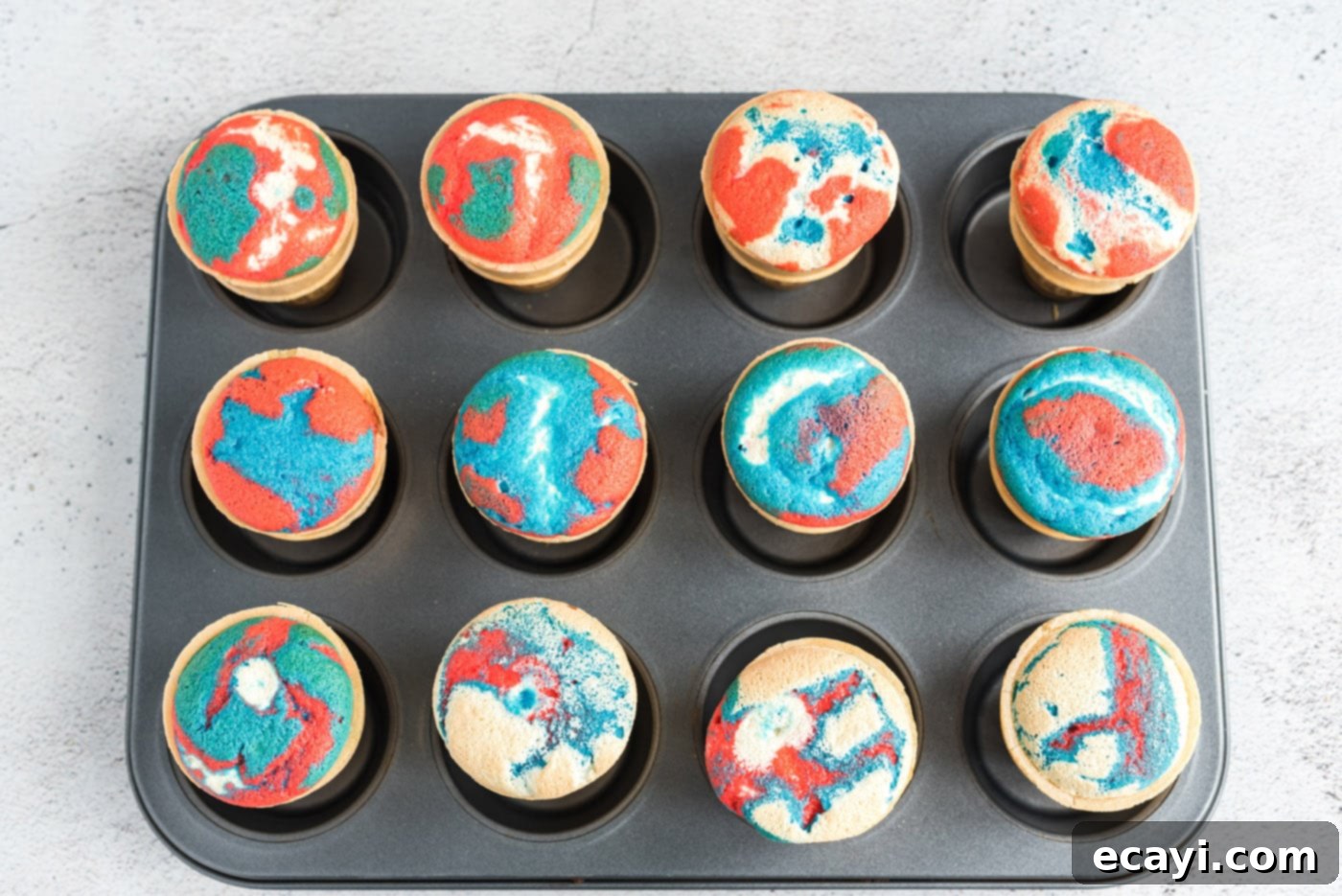 Patriotic Cone Cupcakes 10 Baked patriotic ice cream cone cupcakes fresh from the oven