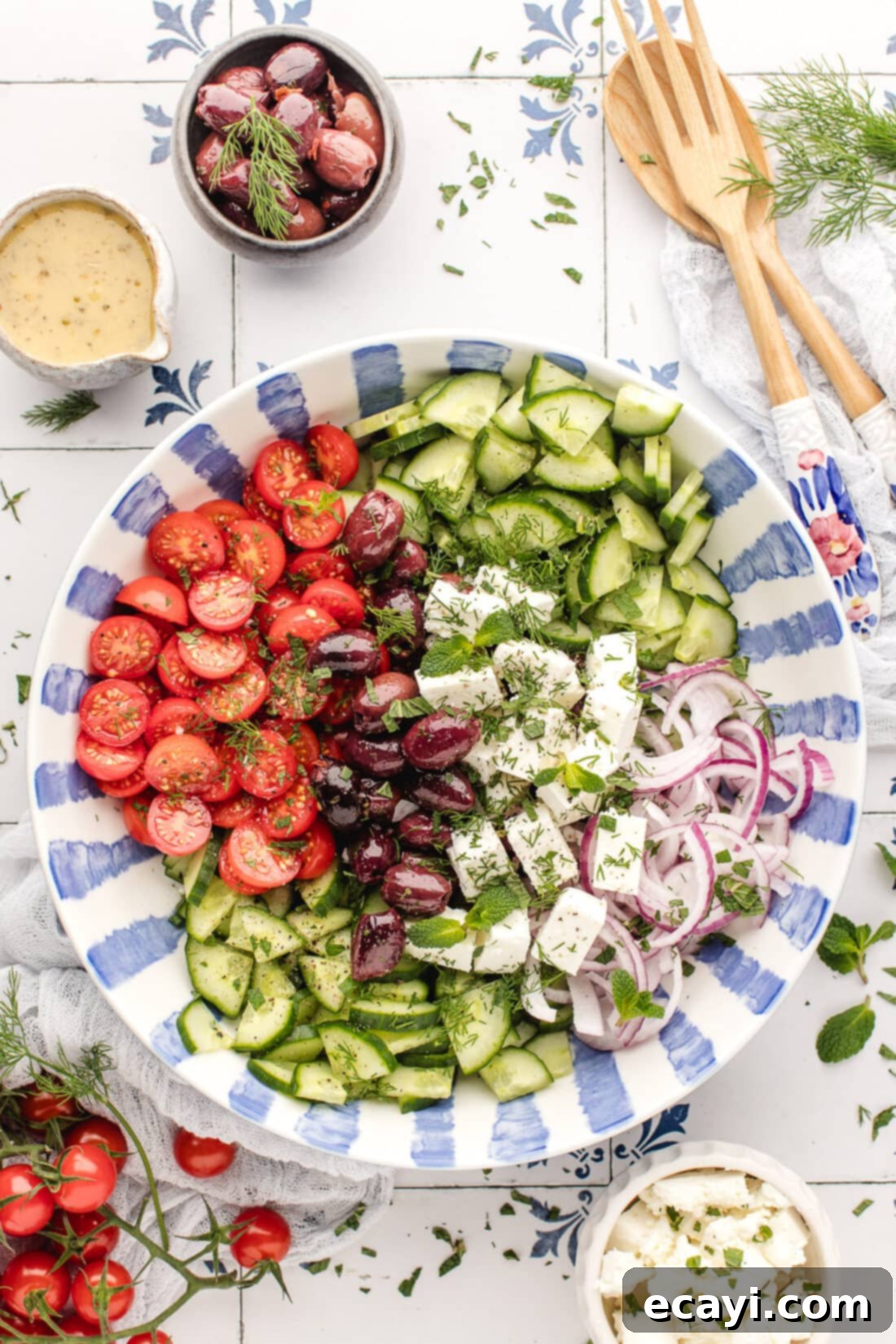 Authentic Greek Salad 2 Unmixed Greek Salad in a bowl