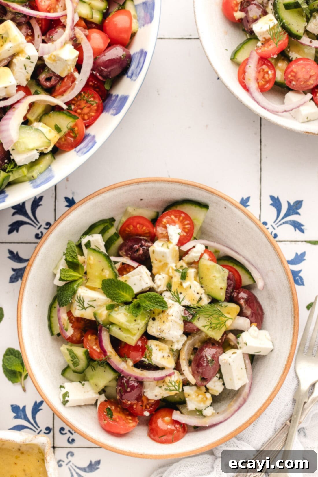 Authentic Greek Salad 8 Three bowls of Greek Salad