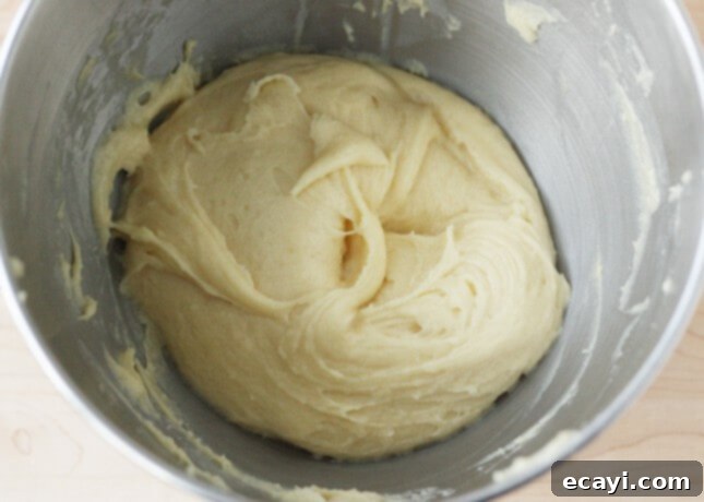 Chocolate Eclairs A Visual Step by Step Guide 20 The ideal consistency for finished choux paste, ready for piping // FoodNouveau.com