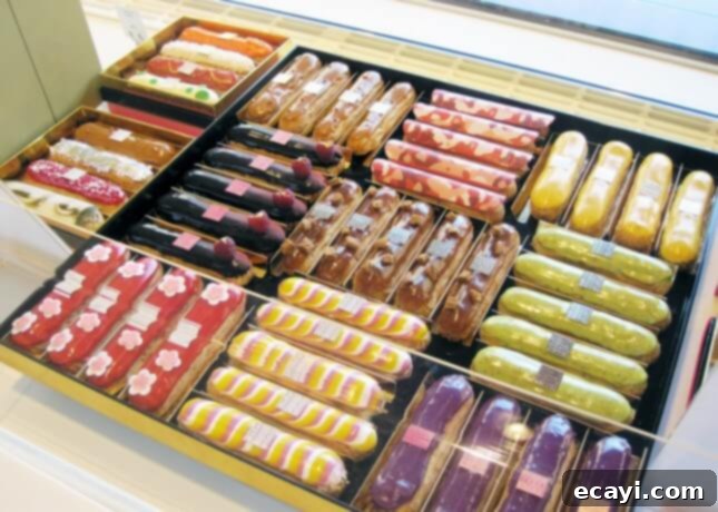 Chocolate Eclairs A Visual Step by Step Guide 3 Couture éclairs at Fauchon, in Paris showcasing innovative designs // FoodNouveau.com