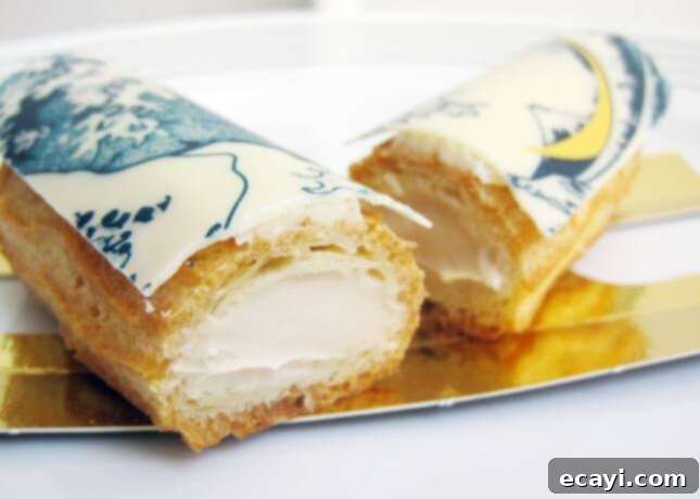 Chocolate Eclairs A Visual Step by Step Guide 4 Lime and white chocolate éclair at Fauchon, Paris featuring Hokusai's Great Wave // FoodNouveau.com