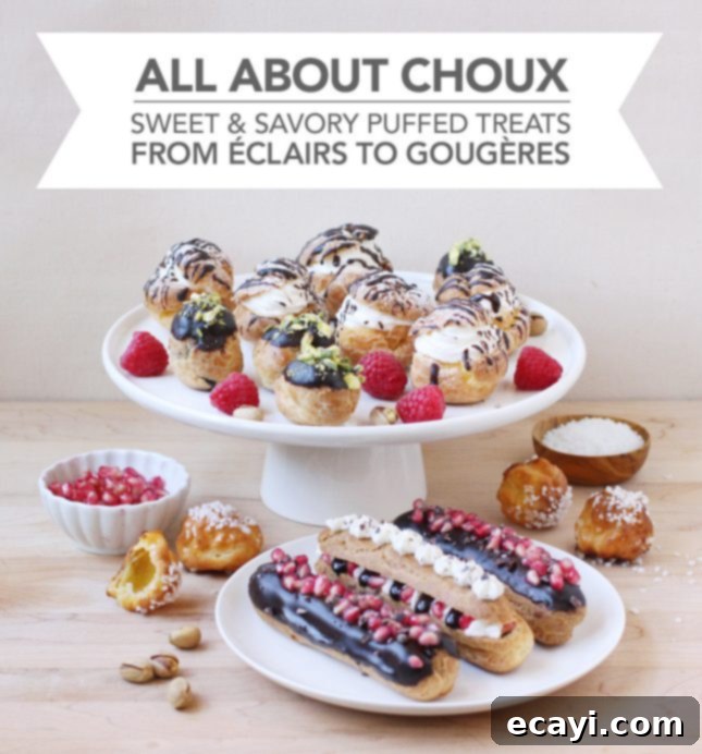 Chocolate Eclairs A Visual Step by Step Guide 9 NEW VIDEO CLASS // All About Choux: Sweet and Savory Puffed Treats, from Éclairs to Gougères // FoodNouveau.com