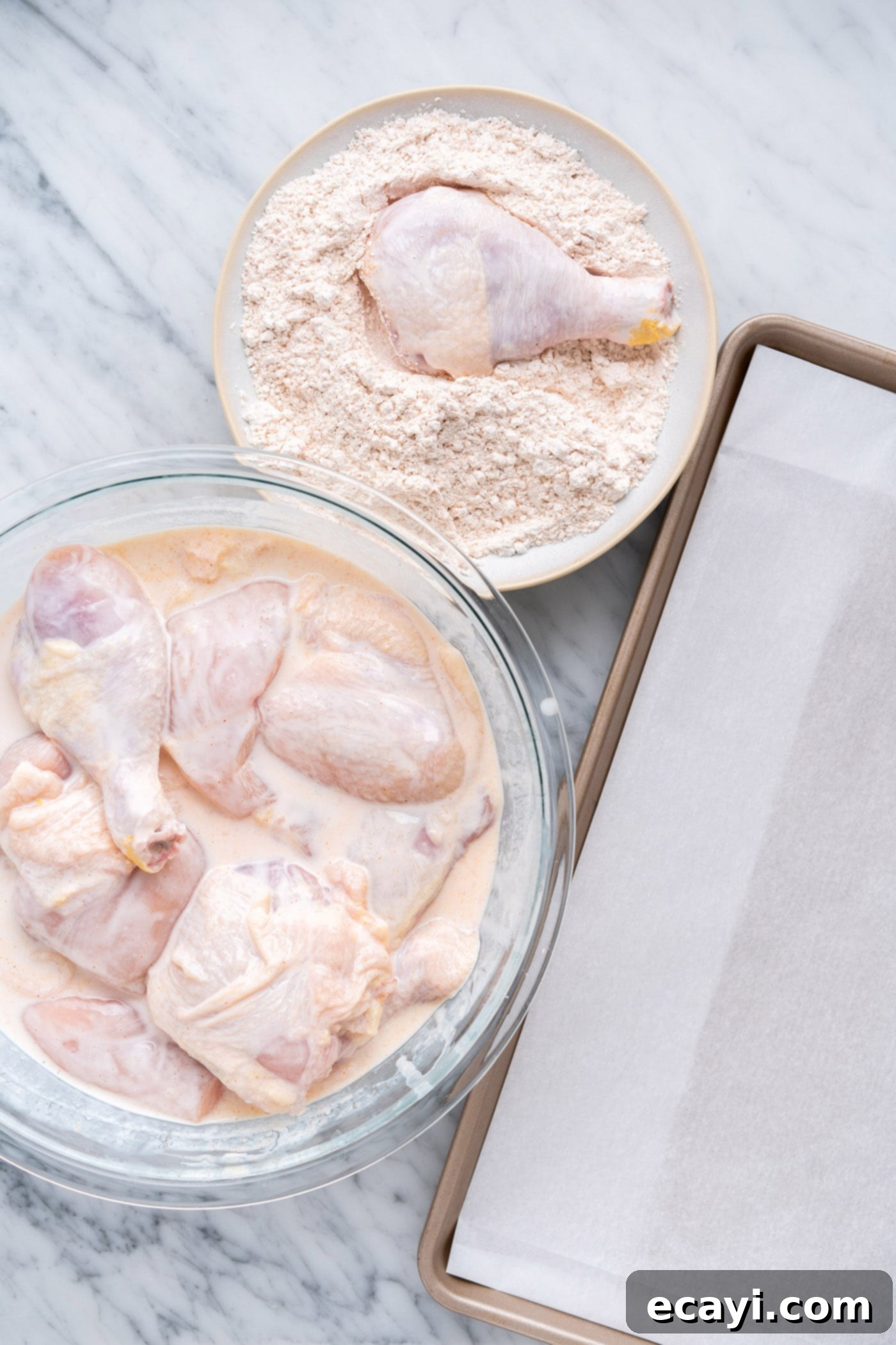 Crispy Air Fryer Chicken 8 dredging chicken in seasoned flour