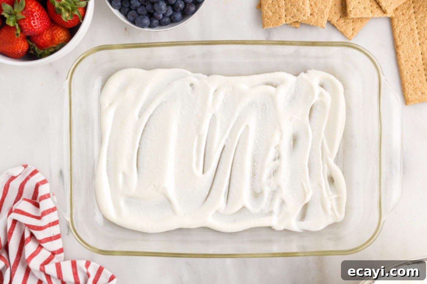 Berry Burst Chill Cake 10 cool whip pudding mixture on bottom of 13x9 dish