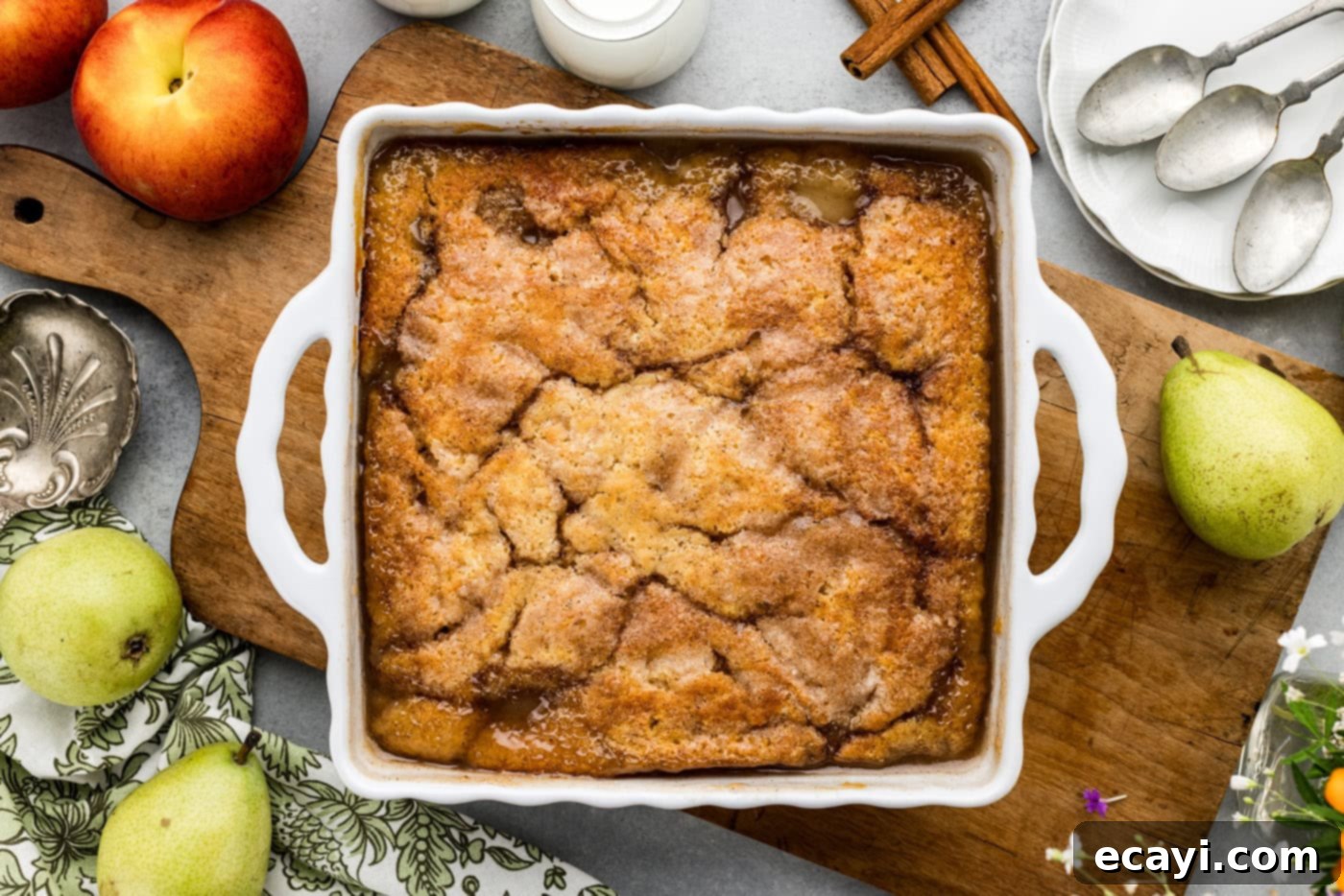 Golden Pear Peach Cobbler 13 overhead shot of baked pear peach cobbler