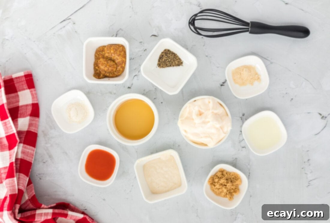 Tangy Southern White BBQ Sauce 4 Alabama White Sauce ingredients laid out on a table