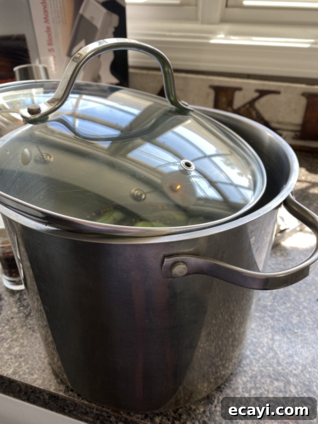 DIY Claussen Pickles 5 pot with lid partially covering it