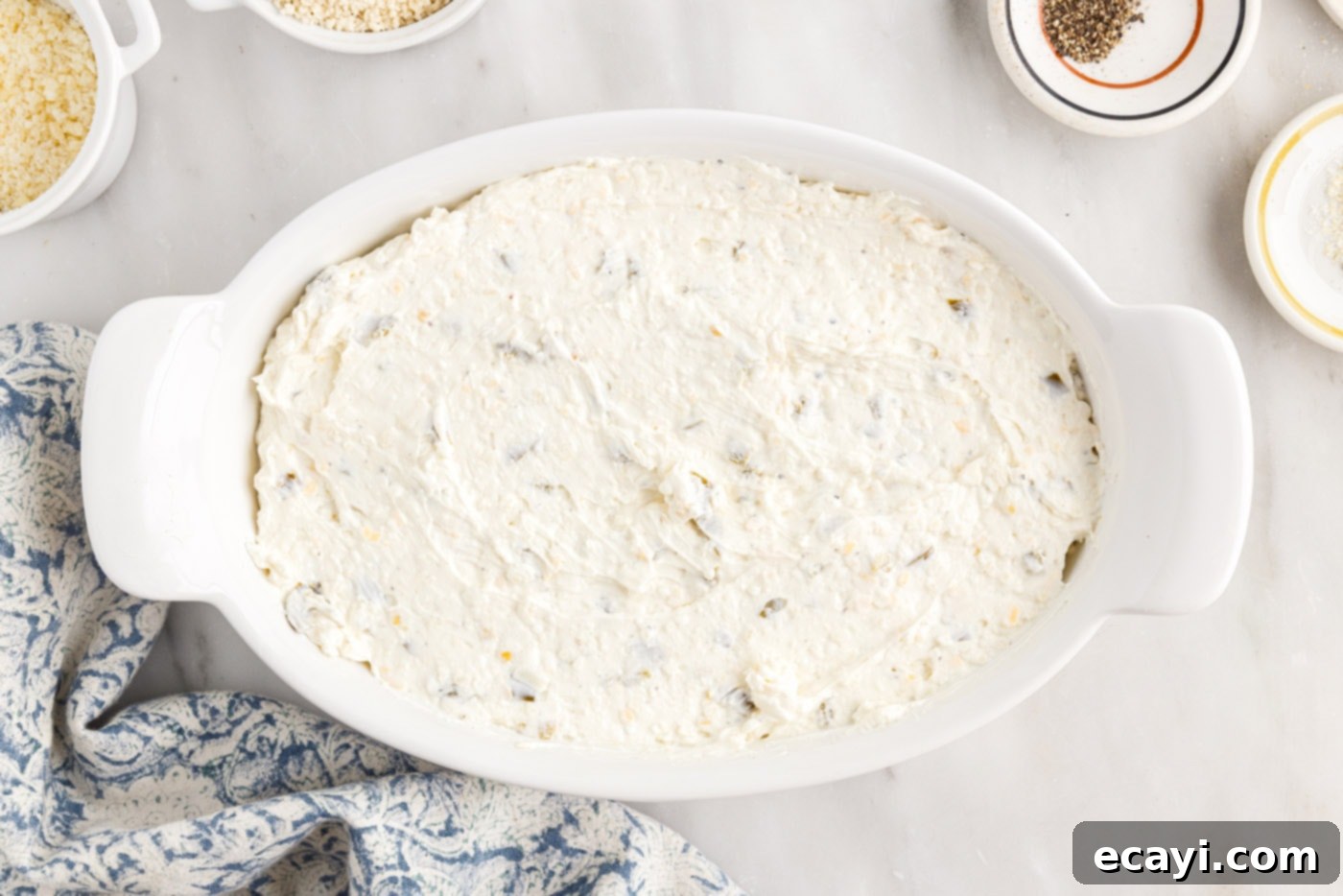 Zesty Jalapeno Delight Dip 7 cream cheese jalapeno dip in a baking dish