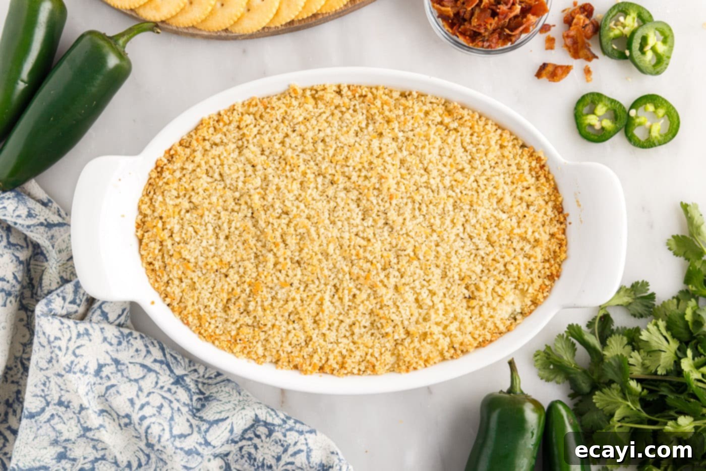 Zesty Jalapeno Delight Dip 10 baked jalapeno popper dip in a dish