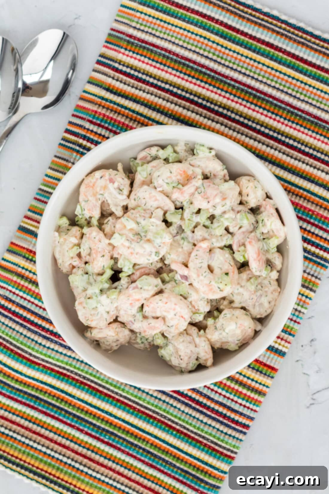 Zesty Shrimp Salad 2 Shrimp Salad in a bowl, showing the creamy texture and fresh ingredients like dill and celery