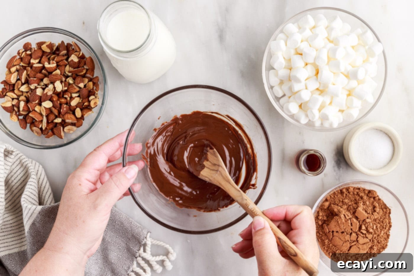 The Ultimate Rocky Road 5 melted chocolate in a bowl, smooth and ready for the next step