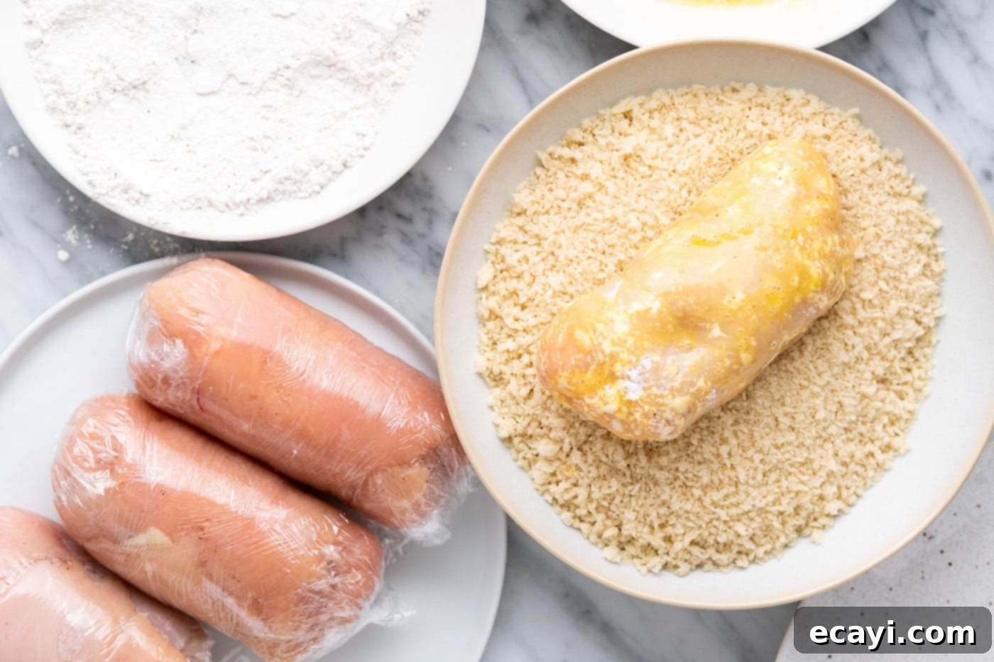 Crispy Air Fryer Chicken Cordon Bleu 12 Coating chicken cordon bleu in panko breadcrumbs
