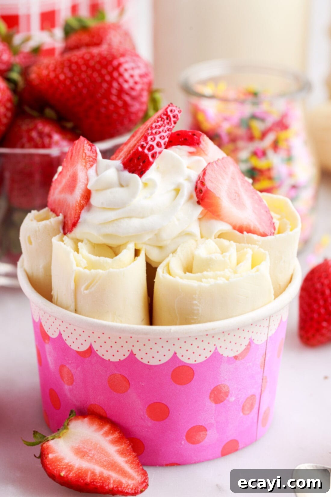 Ice Cream Rolls 2 Rolled Ice Cream in a pink container