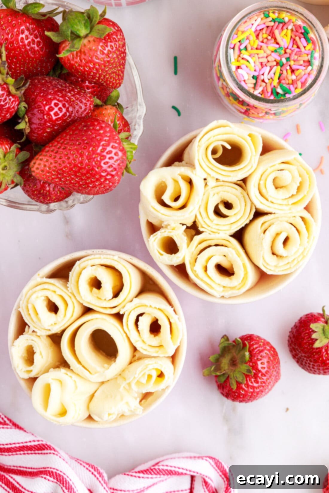 Ice Cream Rolls 3 Rolled Ice Cream in containers