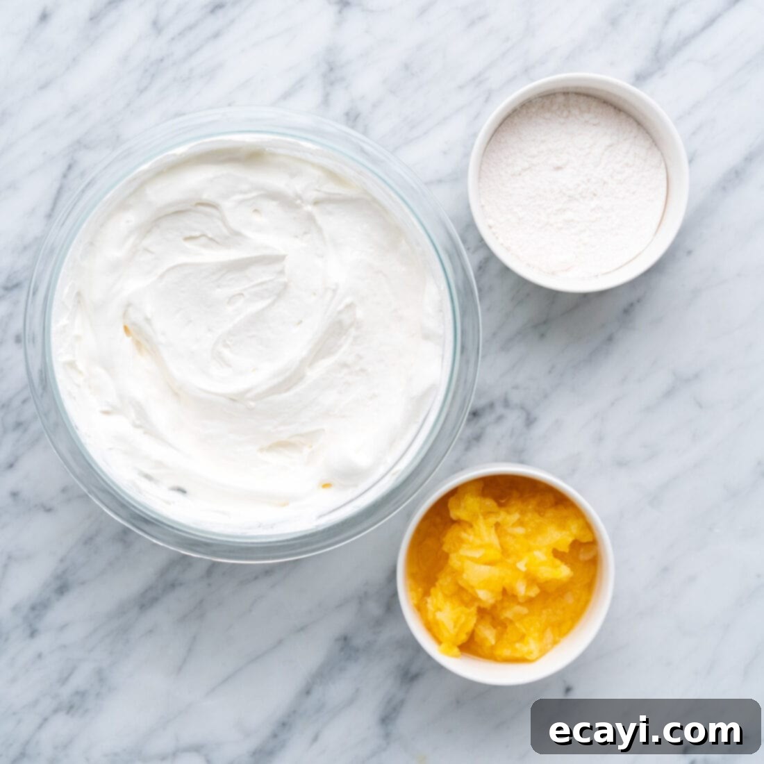 Radiant Pineapple Delight 5 Ingredients assembled for the fluffy pineapple frosting