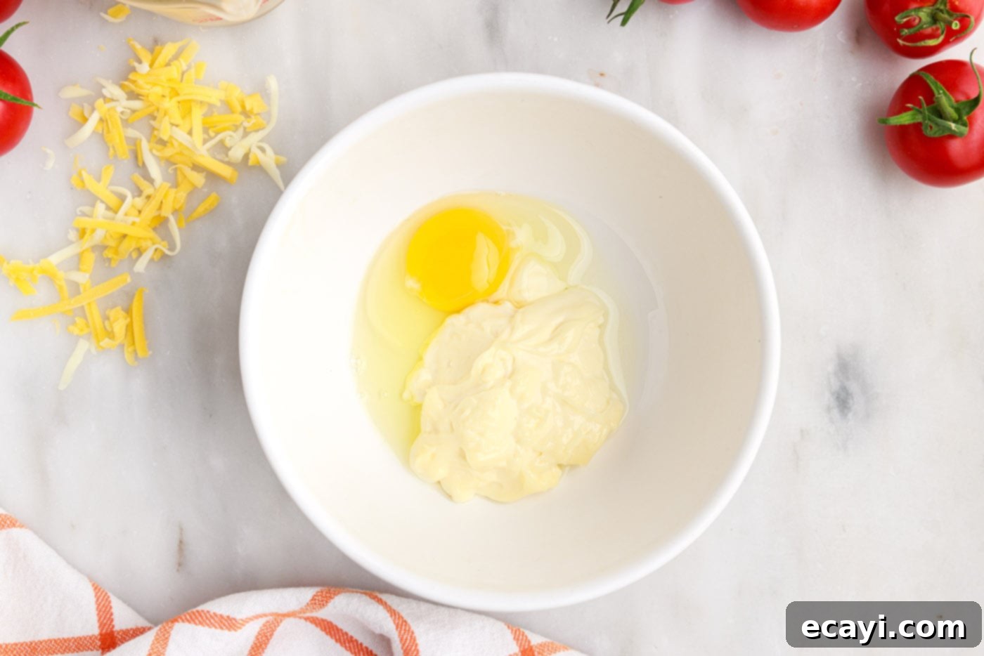 Summer Tomato Tart 9 mayo and egg in a bowl