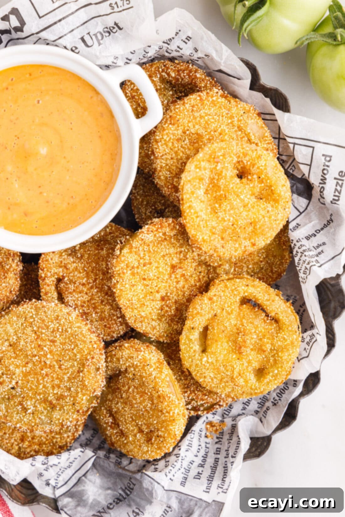 Deep Fried Truths 3 plate fo Fried Green Tomatoes with sauce