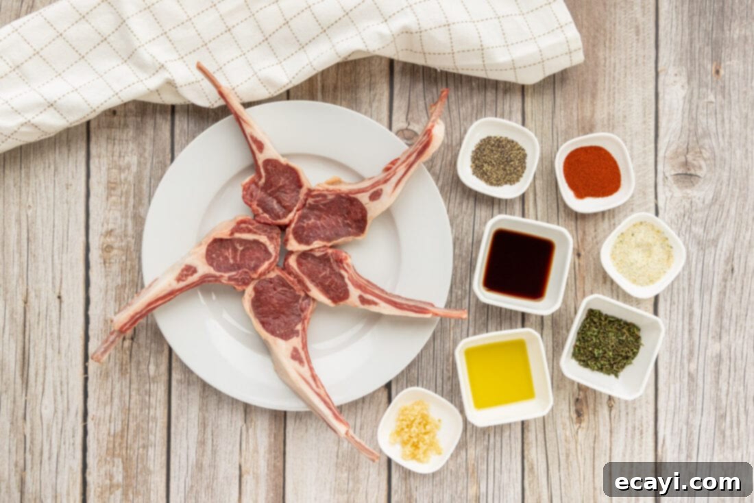 Char-Grilled Lamb Delights 4 A selection of fresh ingredients laid out for making Grilled Lamb Chops.