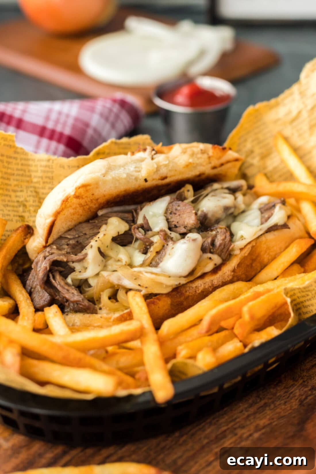 Philly's Legendary Cheesesteak 3 Philly Cheese Steak sandwich in basket