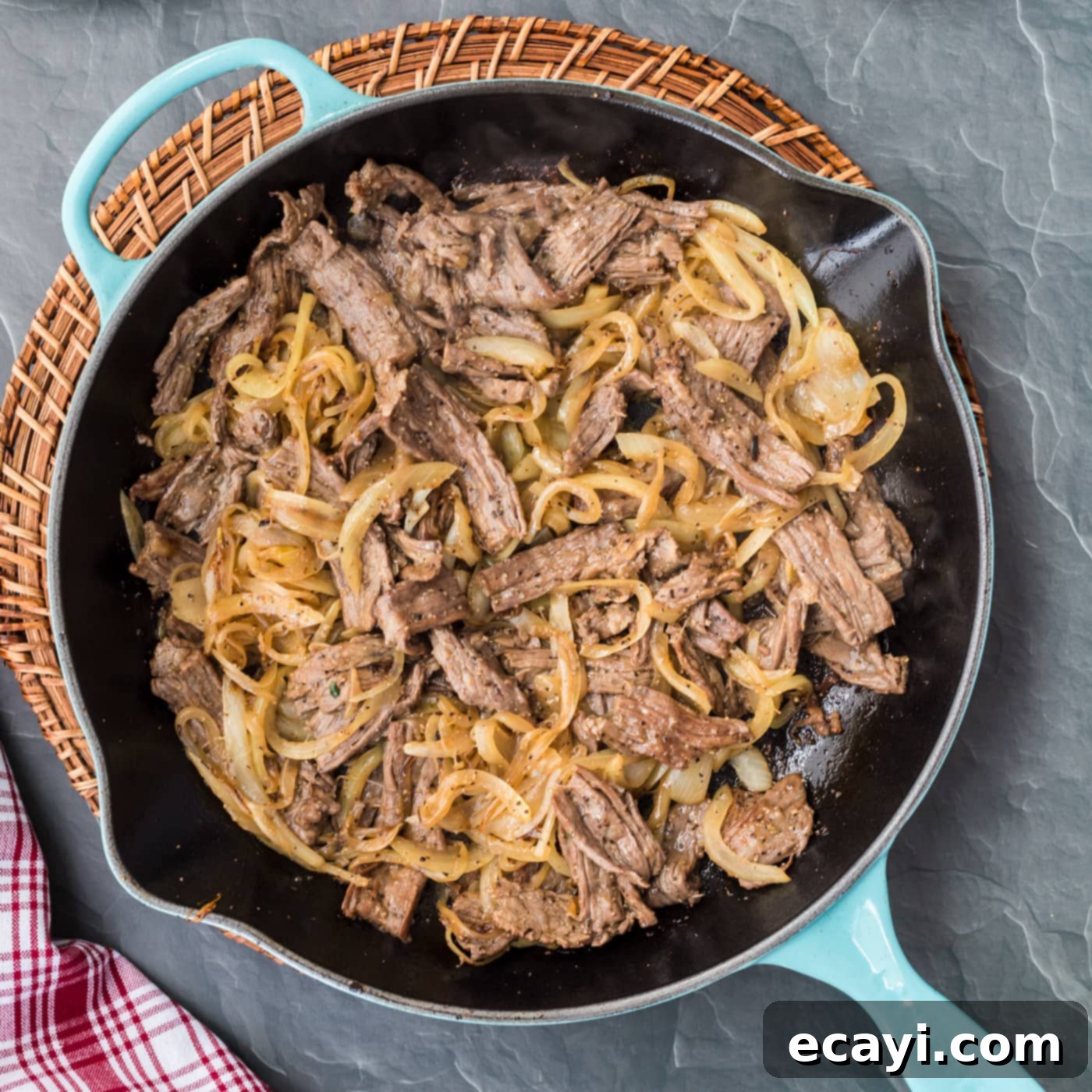 Philly's Legendary Cheesesteak 10 philly cheesesteak ingredients in a skillet