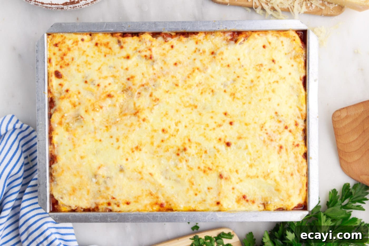 The Ultimate Million Dollar Spaghetti 15 The fully baked Million Dollar Spaghetti Casserole, bubbly and golden-brown, just out of the oven.