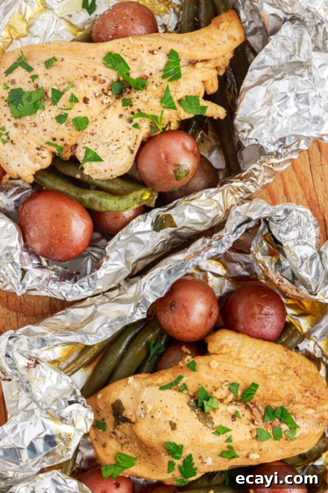 Fireside Foil Feasts 2 Campfire Foil Packets with chicken and potatoes