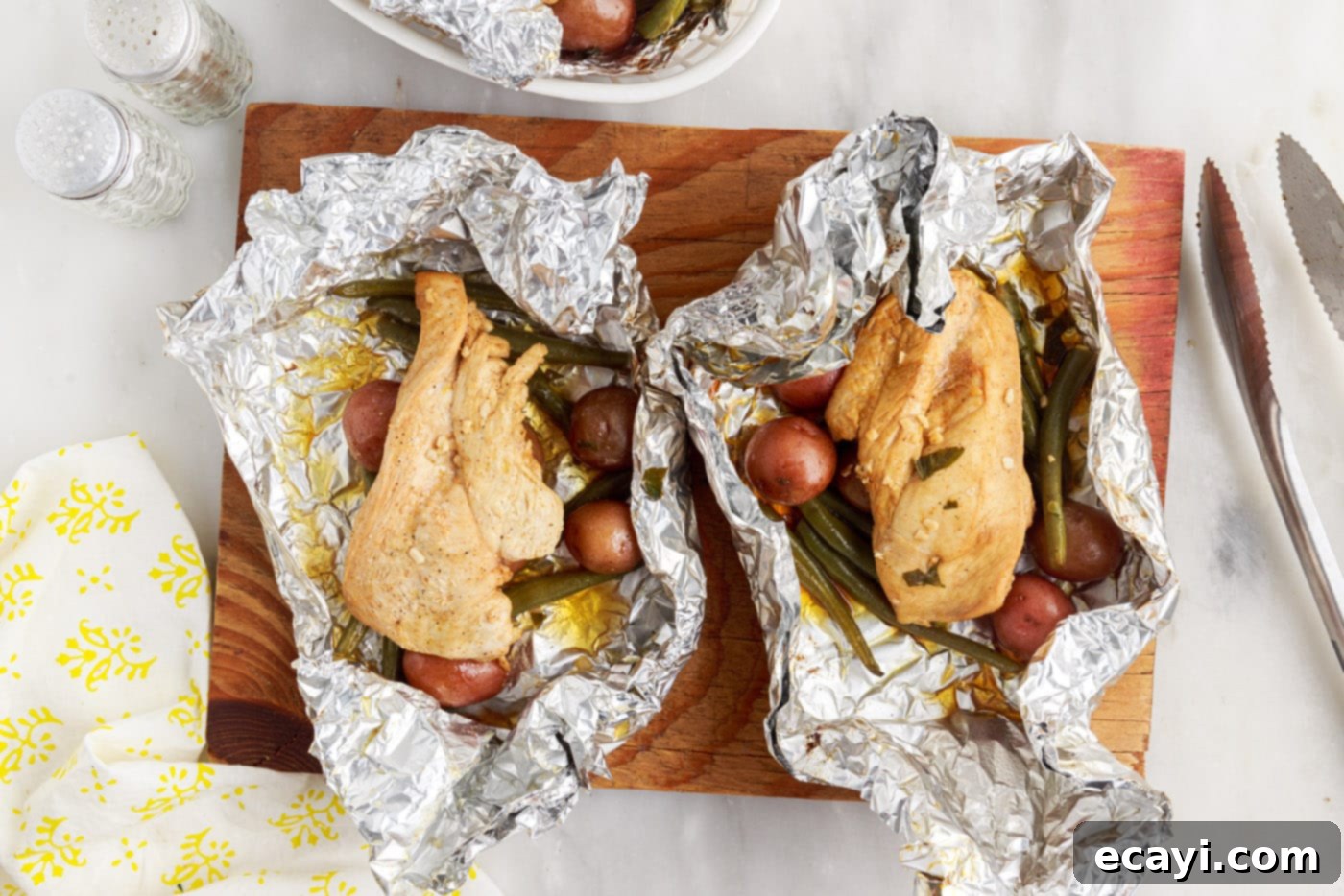 Fireside Foil Feasts 13 chicken, green beans, and potatoes campfire foil packets