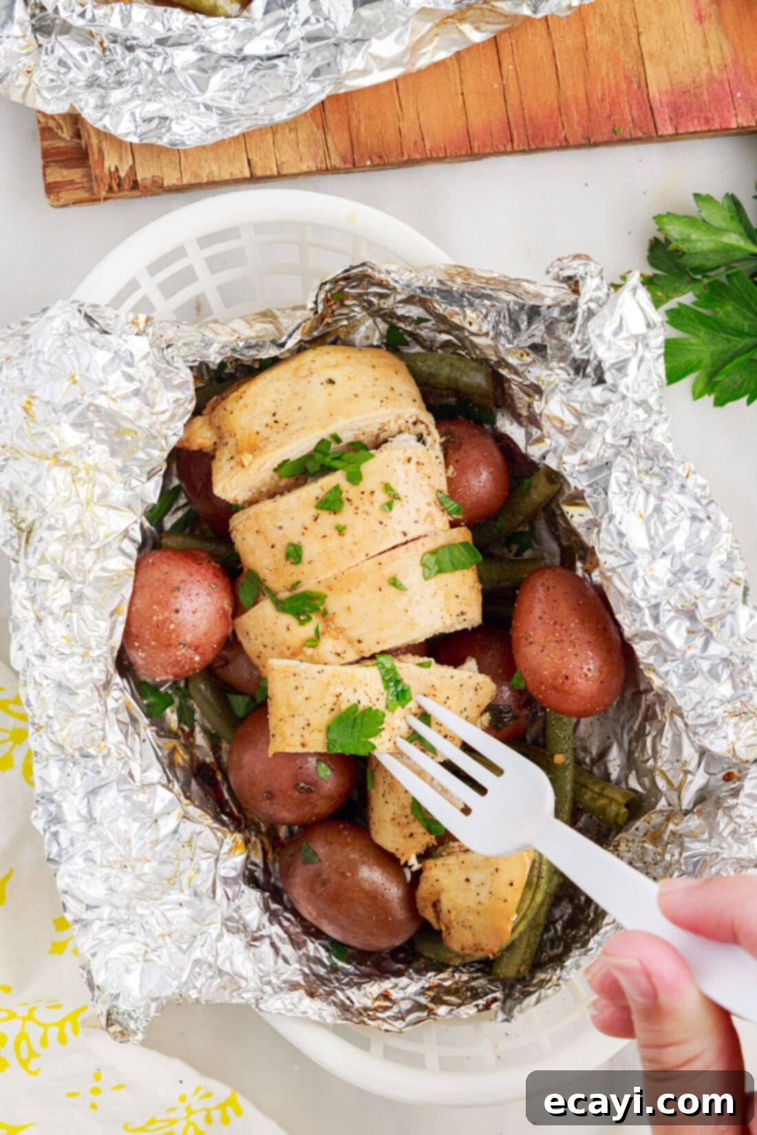 Fireside Foil Feasts 14 Campfire Foil Packet in a basket