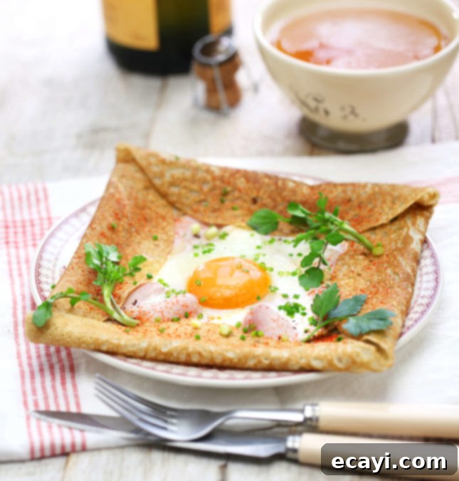 Golden Buckwheat Galettes: A Savory Trio of Ham, Egg, and Melted Cheese 3 A Breton buckwheat galette served the traditional way // FoodNouveau.com