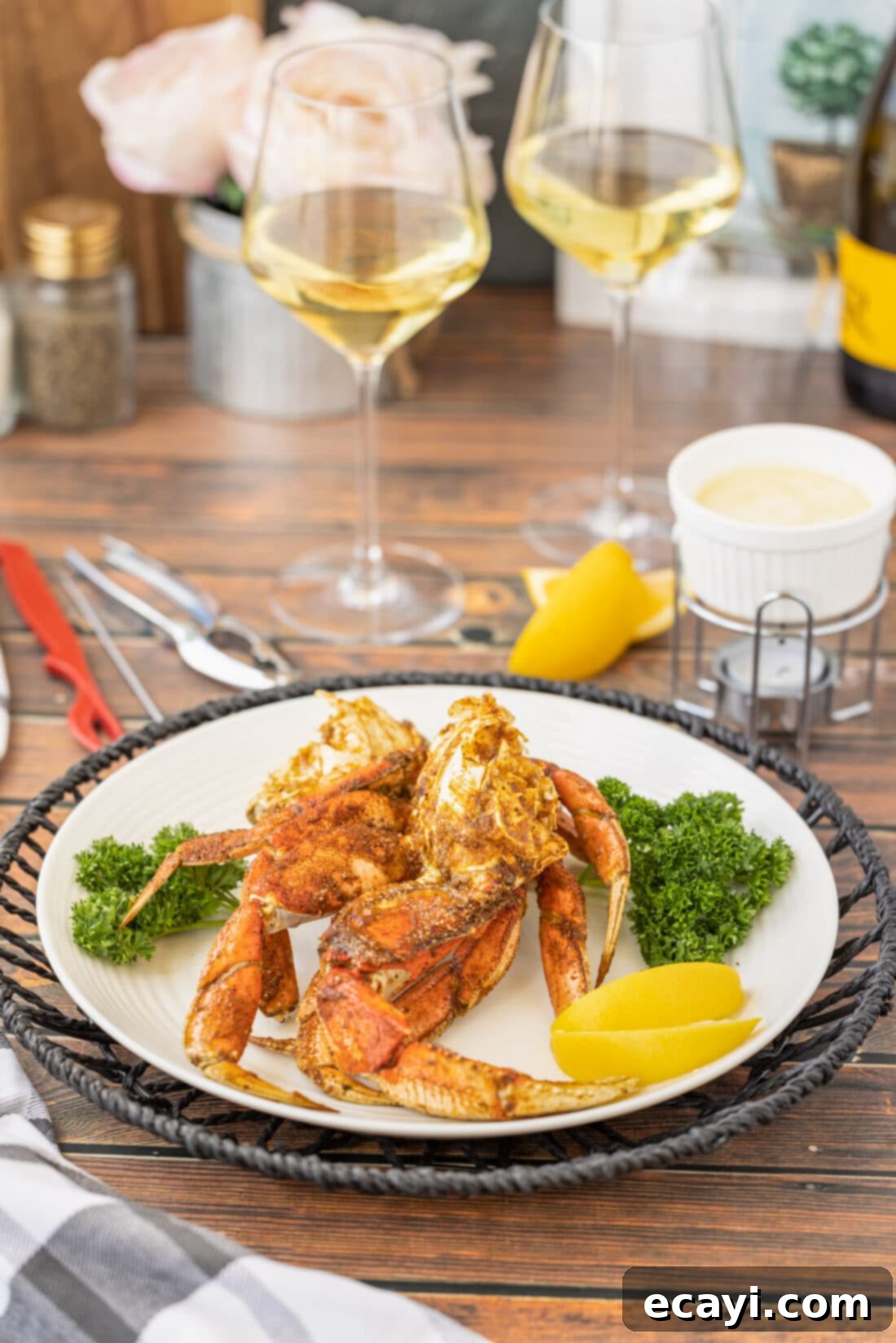 Pacific's Sweetest Catch 6 A plate featuring perfectly steamed Dungeness Crab Legs, ready to be enjoyed.