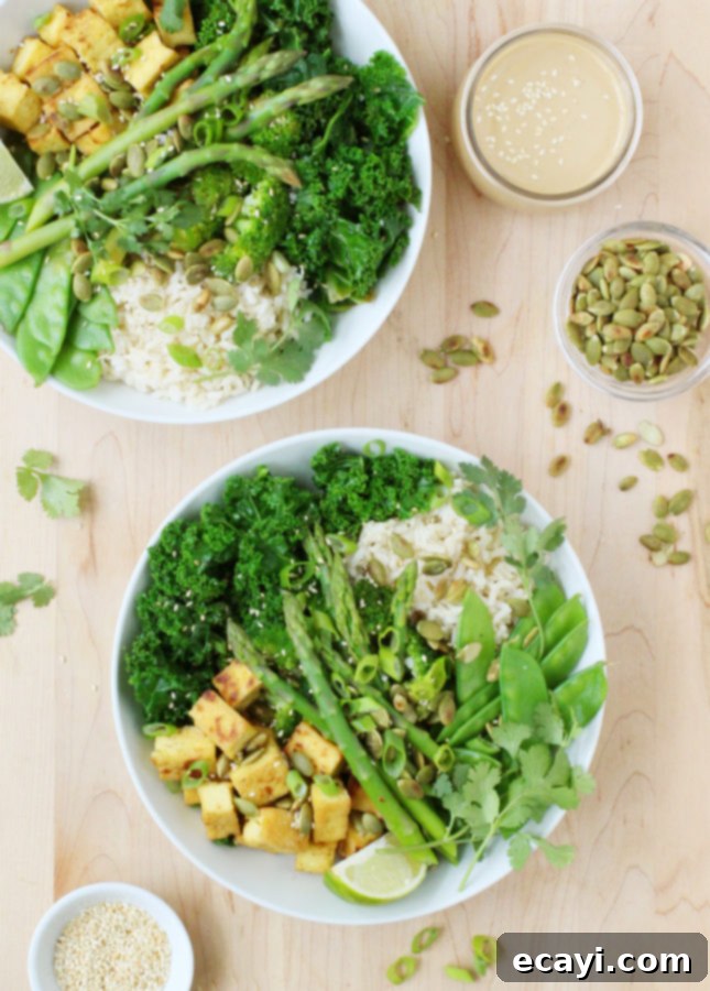 Vibrant Green Nourish Bowls with Creamy Miso Tahini 4 Green Buddha Bowl with Tahini Miso Dressing // FoodNouveau.com