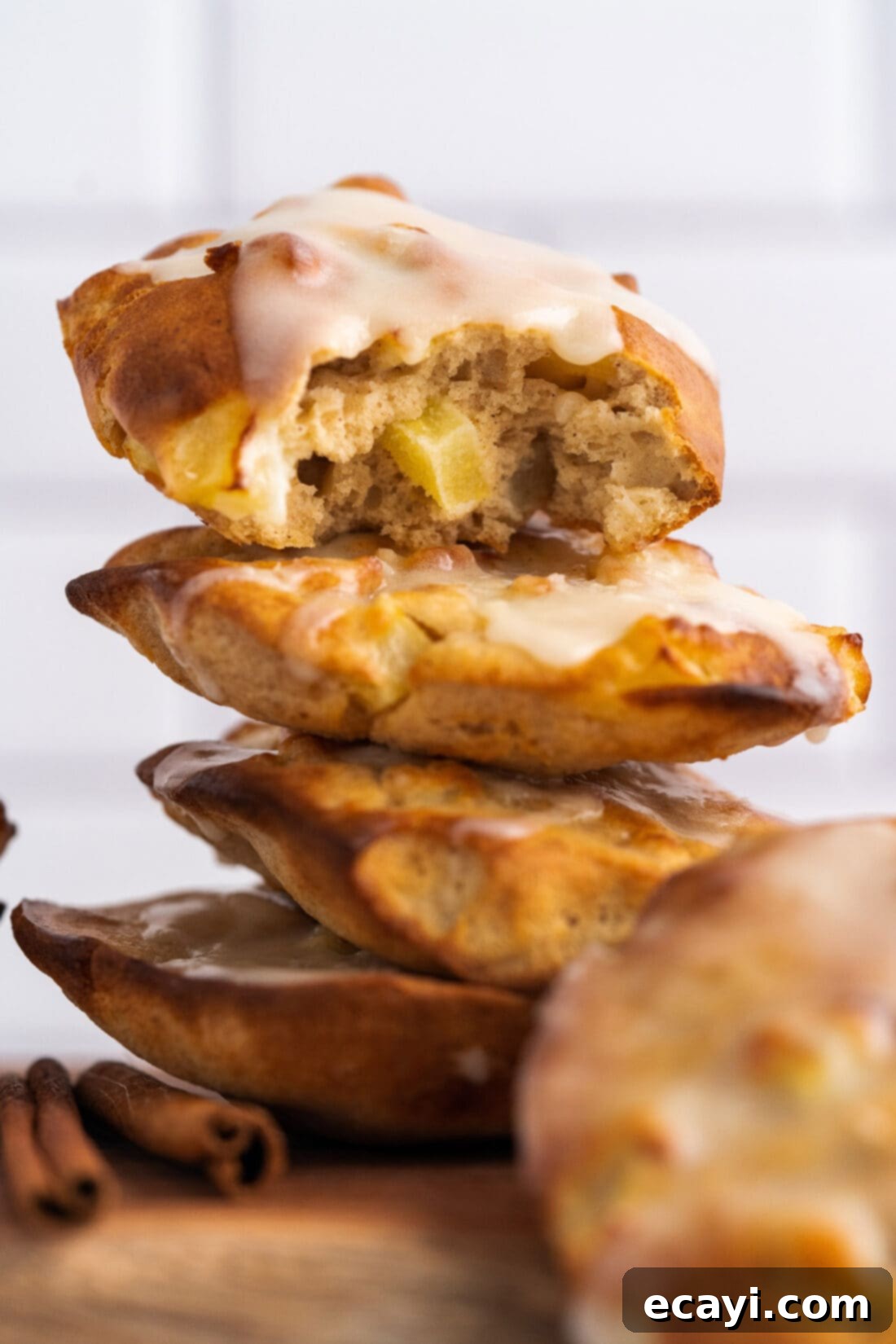 Crispy Air Fryer Apple Fritters 3 stack of Air Fryer Apple Fritters