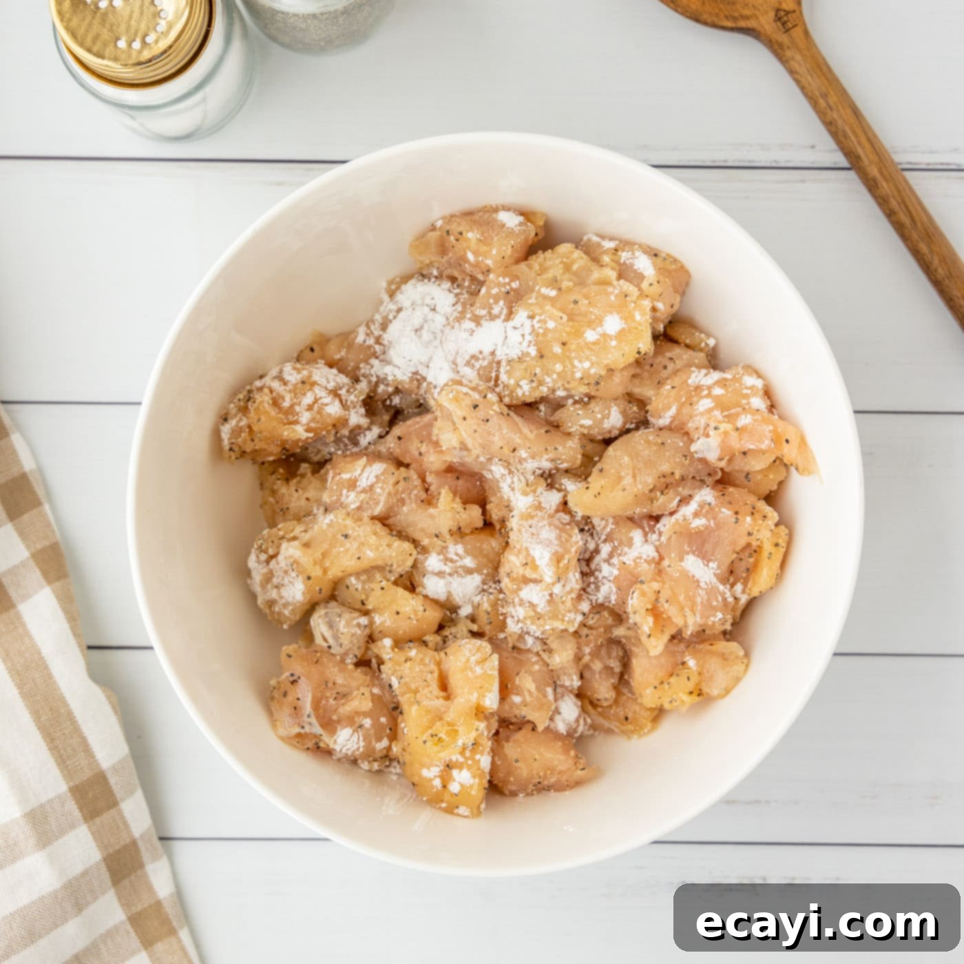 Sticky Bourbon Glazed Chicken 6 cornstarch on top of cubed chicken