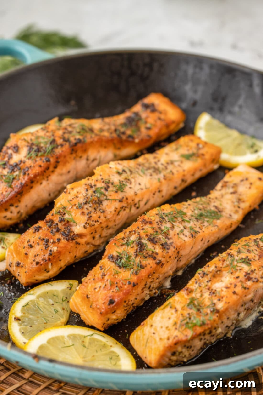 Golden Pan-Seared Salmon 2 Pan Seared Salmon in skillet, golden and crispy