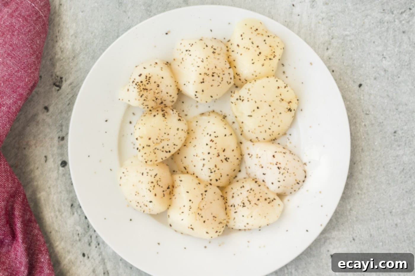 Succulent Pan Seared Scallops 5 scallops seasoned with salt and pepper